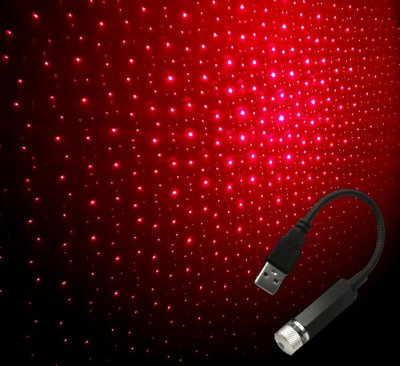 USB Stjärnprojektor - Stjärnhimmel i rött/lila