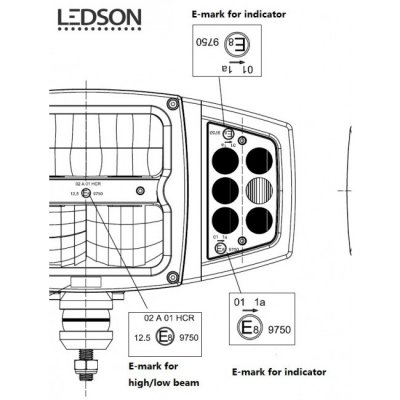 LEDSON Plogljus i LED med hel-, halv-, positionsljus & blinkers | 80W | Glas med uppvärmning!