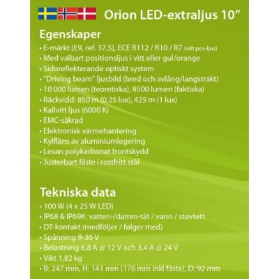 Orion+ LED-extraljus | 100W | Valbart positionsljus i vitt/orange