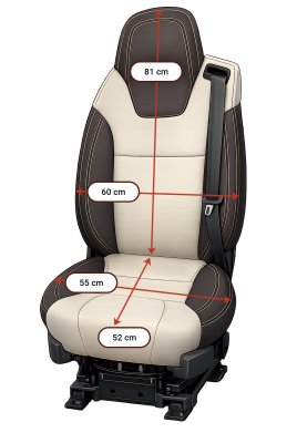 Dimensions of your seat, front side