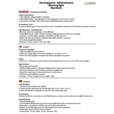 Varningspuck i LED | Uppladdningsbar | Ø120 mm