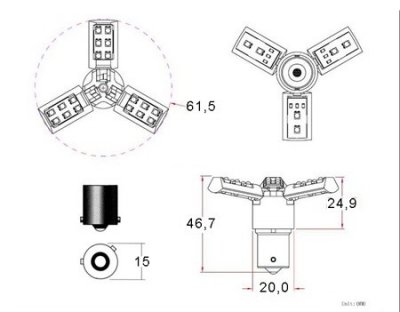 Diodlampa 12V 24xSMD 3-wing gul/orange BAU15s