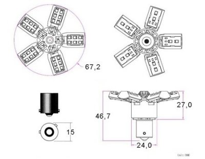 Diodlampa 12V 40xSMD 5-wing gul/orange BAU15s