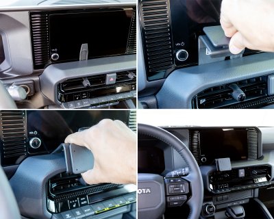 Montering av mobilhållare Toyota Land Cruiser 2024- | Montering till vänster under mittskärmen