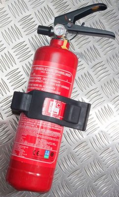 Redskapshållare Quick Fist 3 tum håller en brandsläckare.