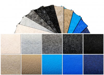 Filtmatta i flertalet olika färger, med eller utan klisterbaksida. 1-40 meter lång, 133 cm bred