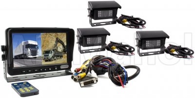 Splitsystem 7 monitor inkl. 3 visirkameror. Istället för att växla mellan respektive backkamera kan du här välja att dela bilden