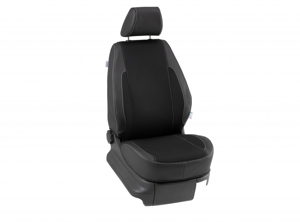 Kraftig bilklädsel för förarstolen till VW Transporter T5 2010-2015 (Vinyl och tyg, Nackstöd med gavelmått 20x9 cm)
